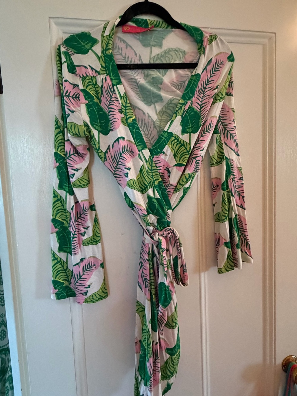 Macbeth Collection by Margaret Josephs Pink & Green Long Sleeve Wrap Dress